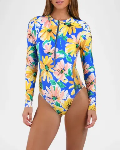 Sunshine 79 Sunflower Rashguard One-Piece Swimsuit | Thumbnail 2