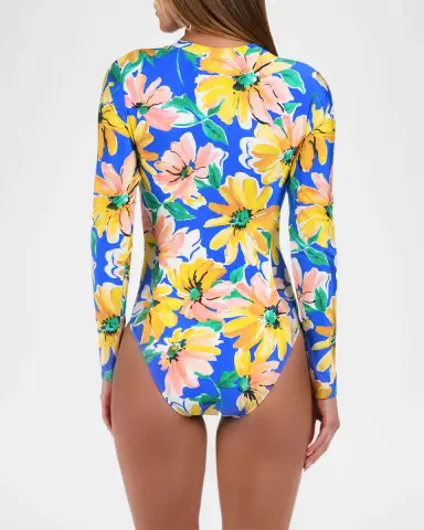 Sunshine 79 Sunflower Rashguard One-Piece Swimsuit | Thumbnail 3