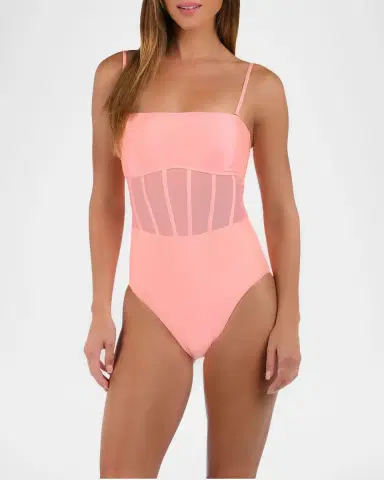 Sunshine 79 Solid Mesh Bandeau One-Piece Swimsuit | Thumbnail 2 Sunshine 79 Solid Mesh Bandeau One-Piece Swimsuit | Thumbnail 2