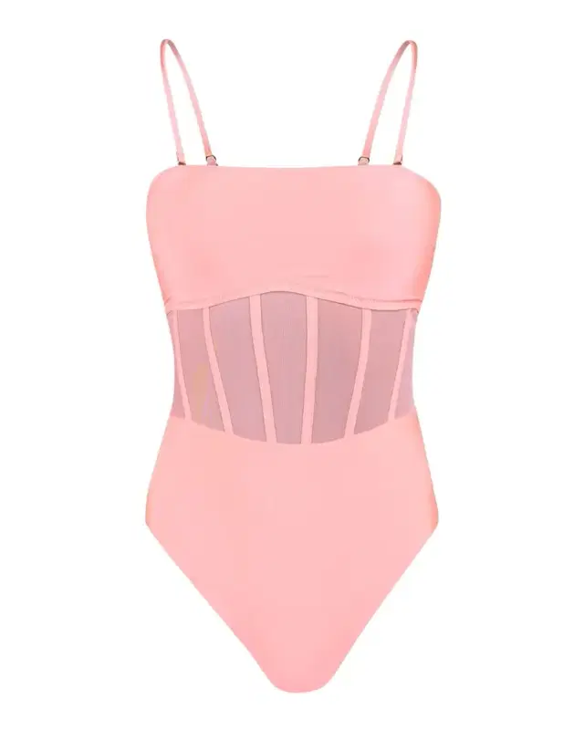 Sunshine 79 Solid Mesh Bandeau One-Piece Swimsuit
