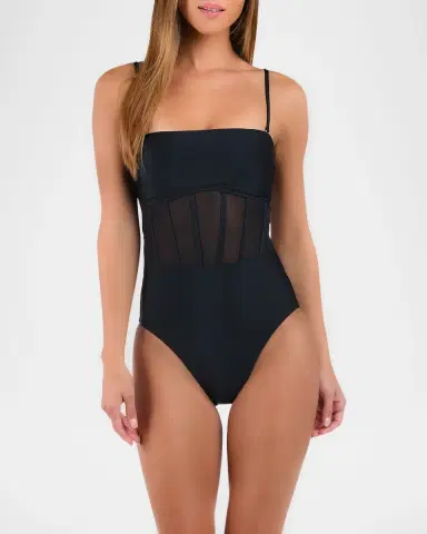 Sunshine 79 Solid Mesh Bandeau One-Piece Swimsuit | Thumbnail 2 Sunshine 79 Solid Mesh Bandeau One-Piece Swimsuit | Thumbnail 2