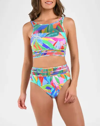 La Blanca Tropi-Flage High-Neck Midline Bikini Top | Thumbnail 2