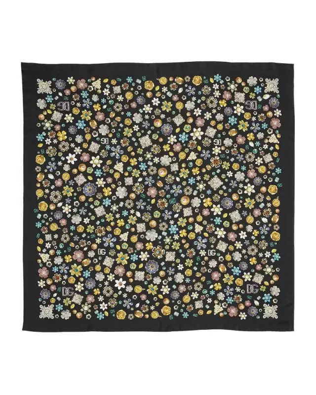 Dolce & Gabbana Floral Crystal Foulard Silk Scarf