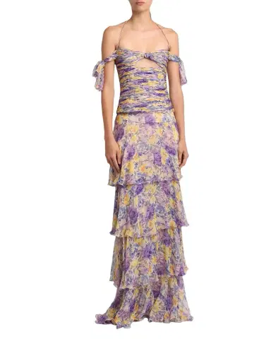 Valentino Garavani Off-The-Shoulder Ruched Floral Silk Cutout Top | Thumbnail 1 Valentino Garavani Off-The-Shoulder Ruched Floral Silk Cutout Top | Thumbnail 1