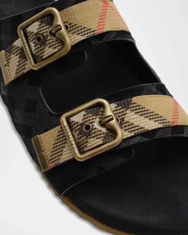 Burberry Men's Urchin Suede Check Double-Strap Sandals | Thumbnail 2 Burberry Men's Urchin Suede Check Double-Strap Sandals | Thumbnail 2