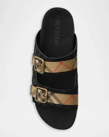 Burberry Men's Urchin Suede Check Double-Strap Sandals | Thumbnail 3 Burberry Men's Urchin Suede Check Double-Strap Sandals | Thumbnail 3