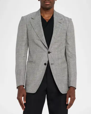 TOM FORD Men's Shelton Wool and Linen Chevron Sport Coat | Thumbnail 4