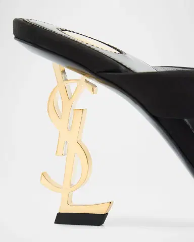 Saint Laurent 85mm Opyum YSL Satin Thong Sandals with Golden Hardware | Thumbnail 2
