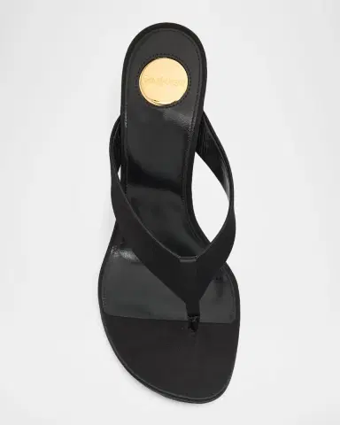 Saint Laurent 85mm Opyum YSL Satin Thong Sandals with Golden Hardware | Thumbnail 3