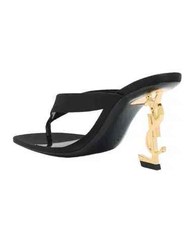 Saint Laurent 85mm Opyum YSL Satin Thong Sandals with Golden Hardware | Thumbnail 1