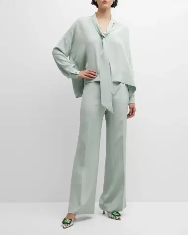 Libertine Neck-Tie Boxy Silk Blouse | Thumbnail 3