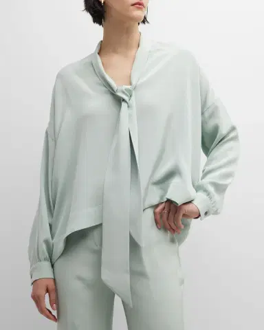 Libertine Neck-Tie Boxy Silk Blouse | Thumbnail 1