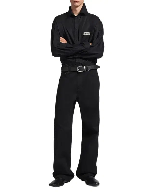 Men's Black Denim Wide-Leg Jeans