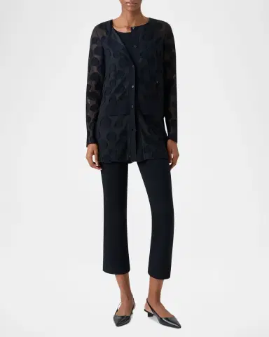 Akris punto Polka-Dot Tulle Knit Crewneck Cardigan | Thumbnail 2