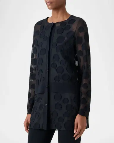 Akris punto Polka-Dot Tulle Knit Crewneck Cardigan | Thumbnail 4