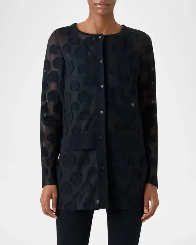 Akris punto Polka-Dot Tulle Knit Crewneck Cardigan | Thumbnail 6
