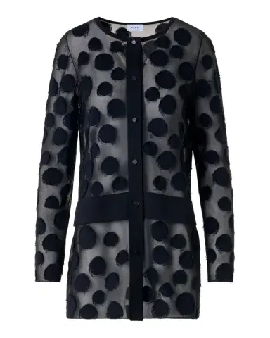Akris punto Polka-Dot Tulle Knit Crewneck Cardigan | Thumbnail 1