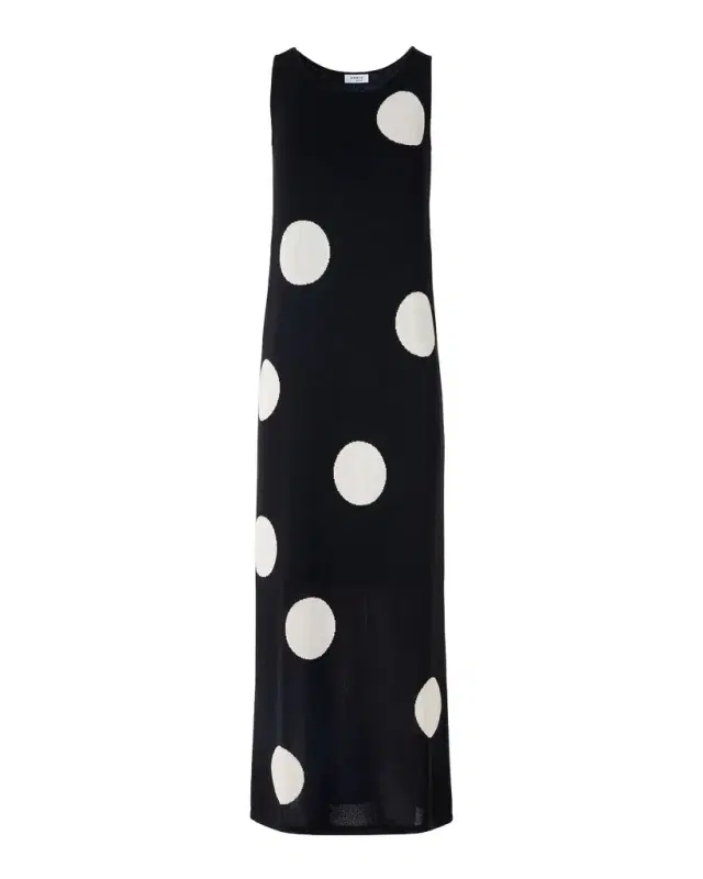 Polka Dot Knit Sleeveless Midi Dress