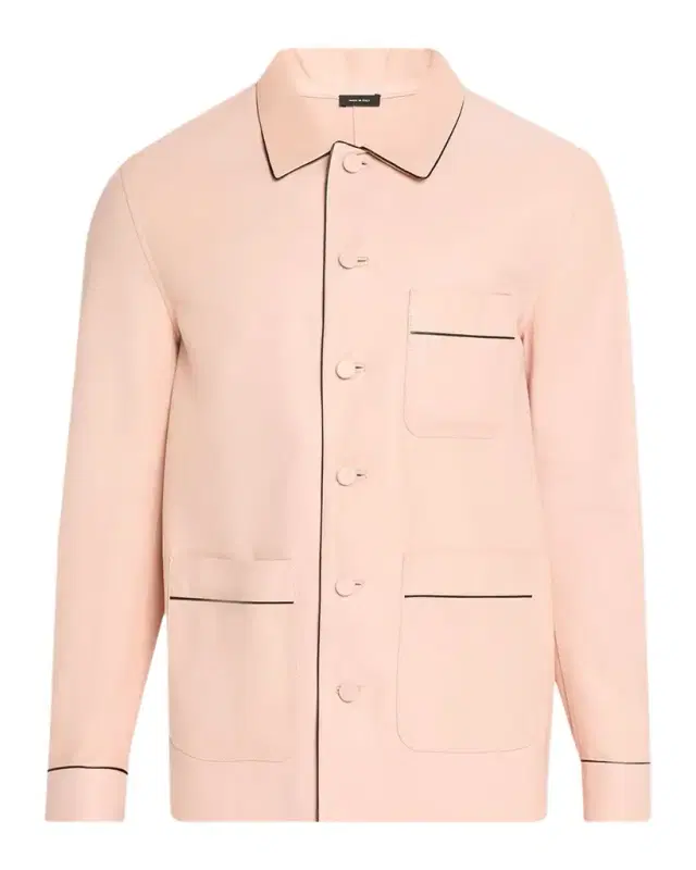 Men 's Piped Nappa Leather Shirt Jacket
