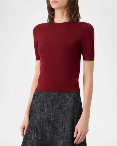 Akris punto Short-Sleeve Merino Wool-Blend Knit Sweater | Thumbnail 4 Akris punto Short-Sleeve Merino Wool-Blend Knit Sweater | Thumbnail 4
