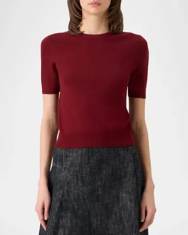 Akris punto Short-Sleeve Merino Wool-Blend Knit Sweater | Thumbnail 6 Akris punto Short-Sleeve Merino Wool-Blend Knit Sweater | Thumbnail 6