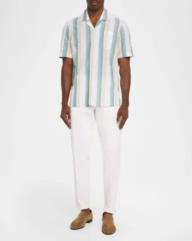 Isaia Men's Cotton-Linen Striped Shirt | Thumbnail 2