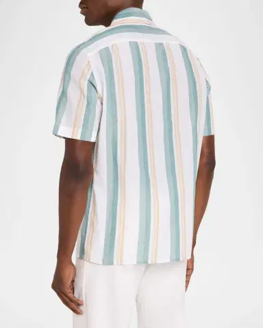 Isaia Men's Cotton-Linen Striped Shirt | Thumbnail 3