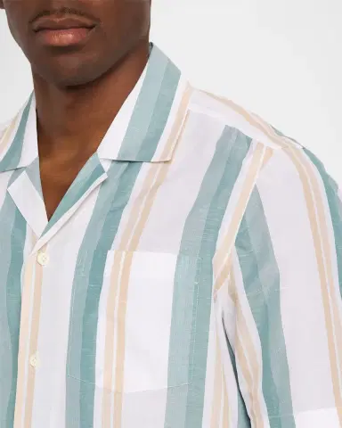 Isaia Men's Cotton-Linen Striped Shirt | Thumbnail 5