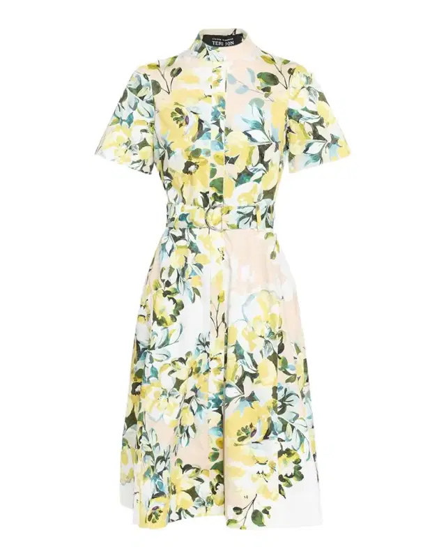 Rickie Freeman for Teri Jon Belted Floral-Print Cotton Midi Shirtdress