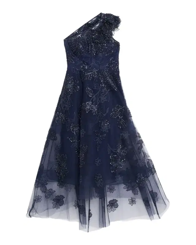 Floral Beaded One-Shoulder Tulle Gown