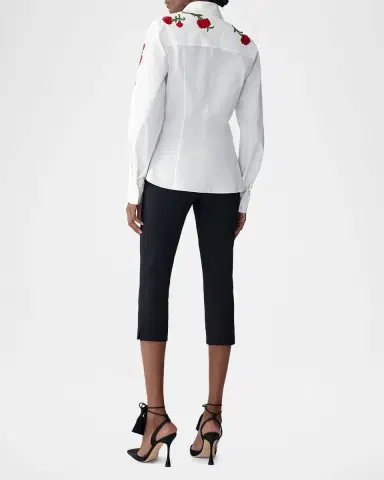 Carolina Herrera Isabela Carnation Embroidered Button-Down Top | Thumbnail 2