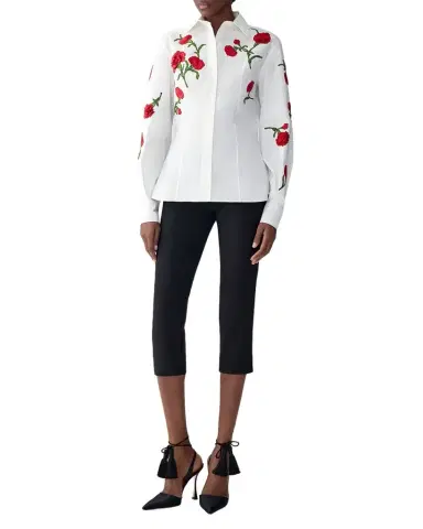 Carolina Herrera Isabela Carnation Embroidered Button-Down Top | Thumbnail 1