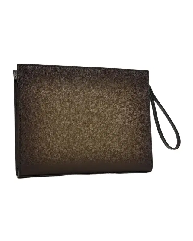 Ferragamo Men 's Gancio Hammered Leather Zip Pouch