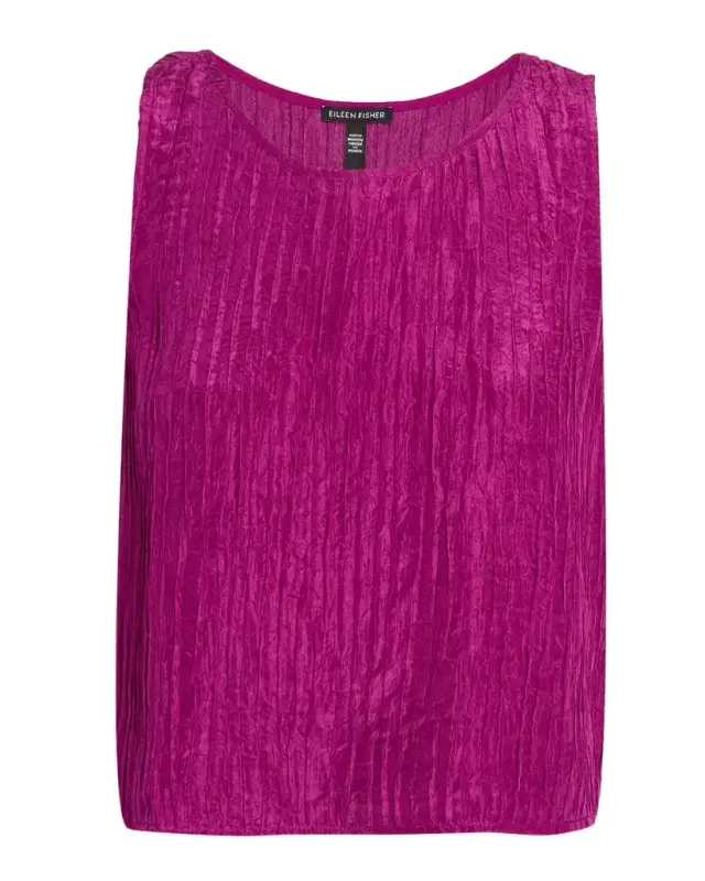 Eileen Fisher Scoop-Neck Crinkled Silk Top