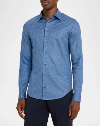Emporio Armani Men's Cotton Diamond-Jacquard Sport Shirt | Thumbnail 4