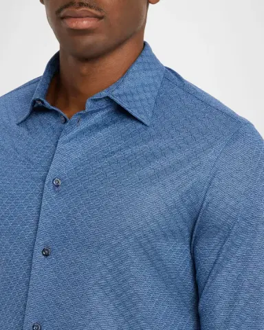 Emporio Armani Men's Cotton Diamond-Jacquard Sport Shirt | Thumbnail 5