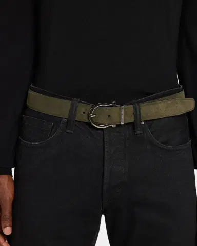 Ferragamo Men's Suede Gancio-Buckle Belt | Thumbnail 2