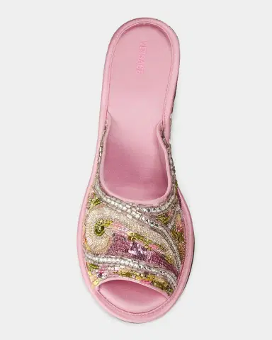 Versace 50mm Beaded Satin Peep-Toe Wedge Mules | Thumbnail 3 Versace 50mm Beaded Satin Peep-Toe Wedge Mules | Thumbnail 3