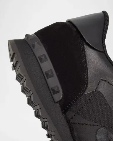 Valentino Garavani Men's Rockrunner Cotton and Leather Sneakers | Thumbnail 2 Valentino Garavani Men's Rockrunner Cotton and Leather Sneakers | Thumbnail 2