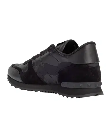 Valentino Garavani Men's Rockrunner Cotton and Leather Sneakers | Thumbnail 1 Valentino Garavani Men's Rockrunner Cotton and Leather Sneakers | Thumbnail 1