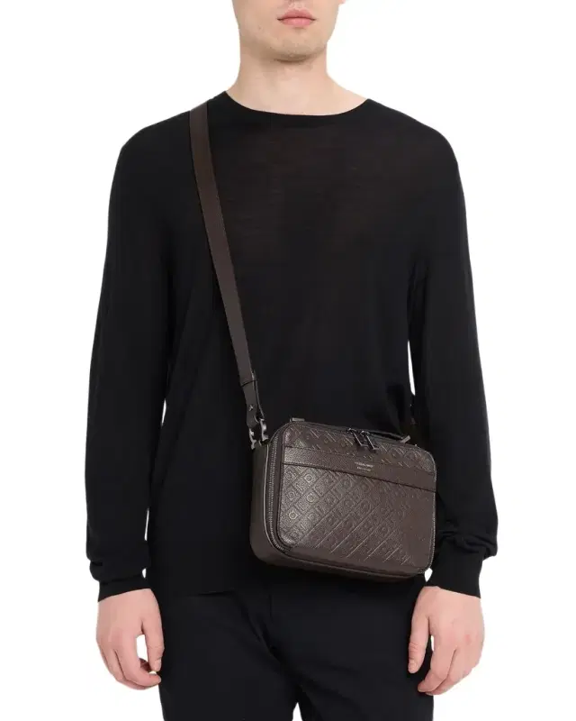Men 's Monogram Embossed Leather Shoulder Bag