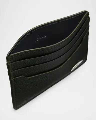 Brioni Men 's Hammered Metal Plaque Card Holder in Grained Leather | Thumbnail 3 Brioni Men 's Hammered Metal Plaque Card Holder in Grained Leather | Thumbnail 3