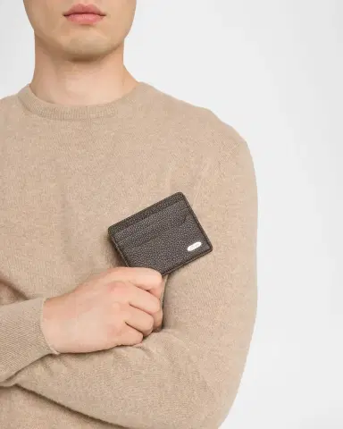 Brioni Men 's Hammered Metal Plaque Card Holder in Grained Leather | Thumbnail 5 Brioni Men 's Hammered Metal Plaque Card Holder in Grained Leather | Thumbnail 5