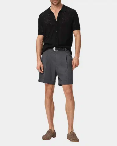 JOHN VARVATOS Men's Emil Pointelle Knit Short-Sleeve Sweater | Thumbnail 2 JOHN VARVATOS Men's Emil Pointelle Knit Short-Sleeve Sweater | Thumbnail 2
