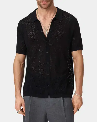 JOHN VARVATOS Men's Emil Pointelle Knit Short-Sleeve Sweater | Thumbnail 4 JOHN VARVATOS Men's Emil Pointelle Knit Short-Sleeve Sweater | Thumbnail 4