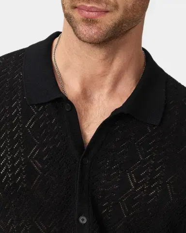 JOHN VARVATOS Men's Emil Pointelle Knit Short-Sleeve Sweater | Thumbnail 5 JOHN VARVATOS Men's Emil Pointelle Knit Short-Sleeve Sweater | Thumbnail 5