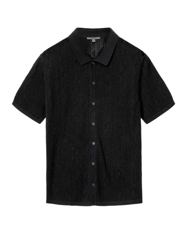 John Varvatos Men 's Emil Pointelle Knit Short-Sleeve Sweater