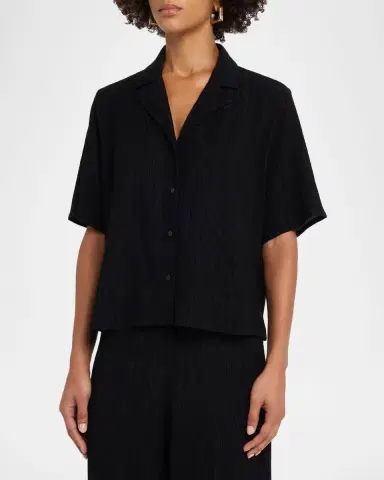 Eileen Fisher Crinkled Boxy Button-Front Shirt | Thumbnail 4