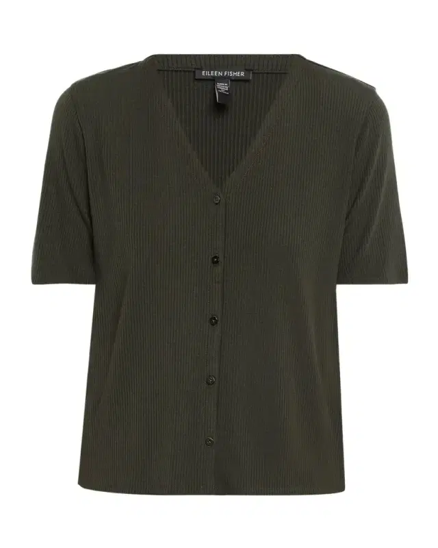 Eileen Fisher V-Neck Rib Knit Jersey Top