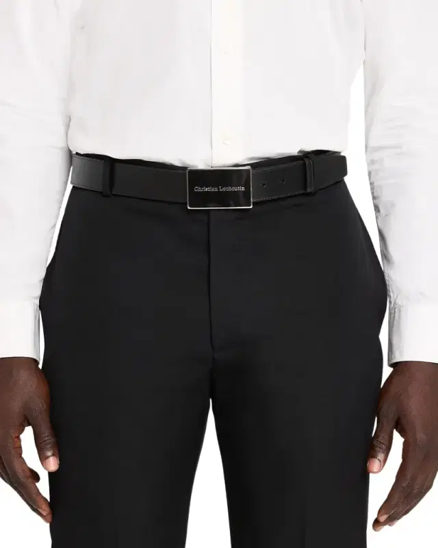Christian Louboutin Men 's Canopy Logo Plate Leather Belt